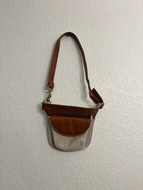 Zenith Tan and Beige Leather-Trim Crossbody Bag